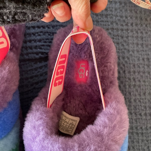 UGG Women’s Rainbow 🌈 Fluff Yeah Faux Fur Open-toe Slingback Slides Size 9 - Picture 8 of 15